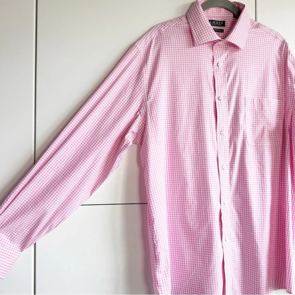 Lauren Ralph Lauren Mens Button Down Shirt Pink Gingham Regular Fit Size Large - Picture 2 of 8